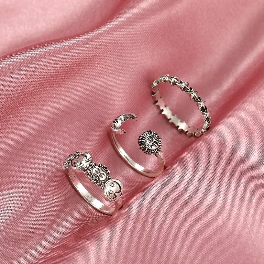 Celestial Sun & Moon 3 Piece Ring Set